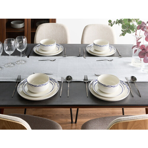Beliani Set of 24 Dinnerware AMCHUR Porcelain White/ Blue 1