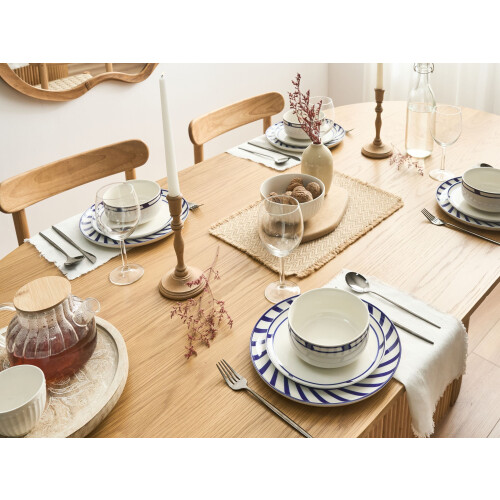 Beliani Set of 12 Dinnerware SHISO Porcelain White/ Blue 1