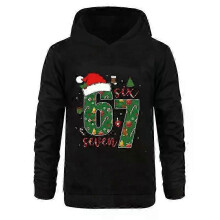 (150,Black)67 Elf Santa Funny Hoodies Christmas Six Seven Pullover Sweatshirt Top Xmas Gift New Arrival