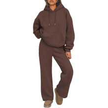 (XL,Coffee)Women's two-piece tracksuit set: oversized hoodie sweatshirt and jogging pants light gray XXXL New Arrival
