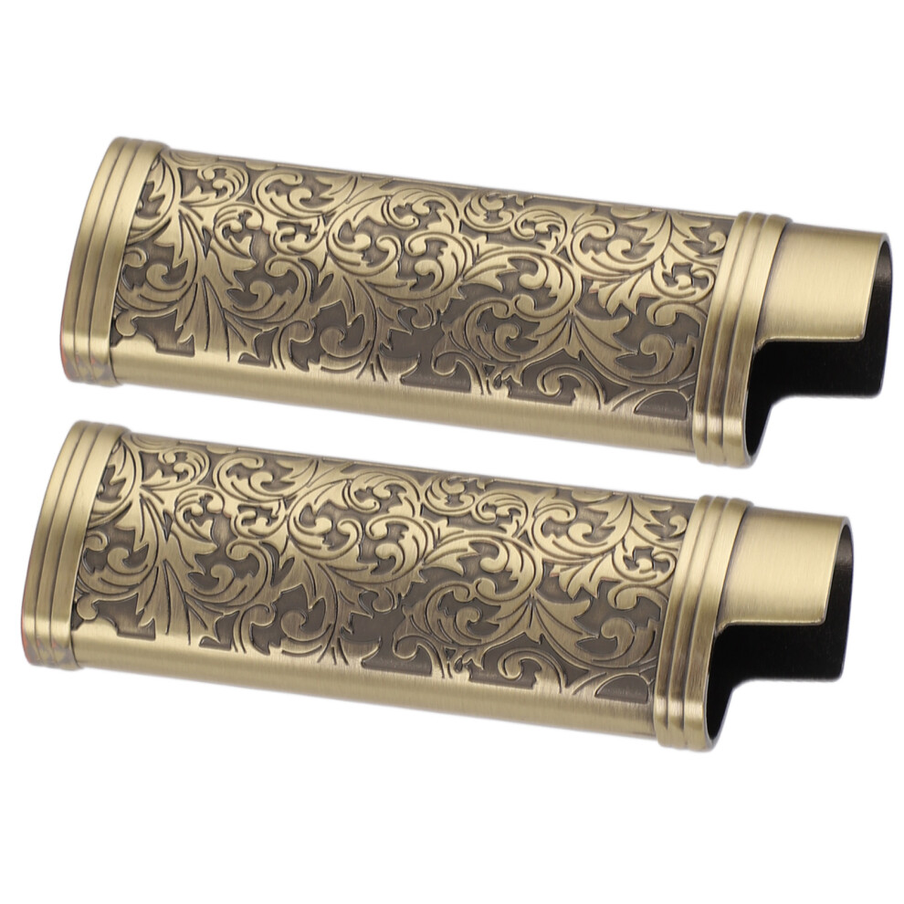 Bronze 2Pcs Metal Lighter Cover Vintage Floral Zinc Alloy Shell For Durable Protection