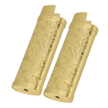 Vintage Floral Lighter Case Cover 2PCS Zinc Alloy Shell Slim Gold Protection