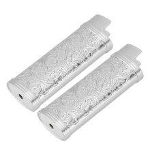 Set of 2 Vintage Floral Zinc Alloy Shells for Lighter Protection Silver Finish