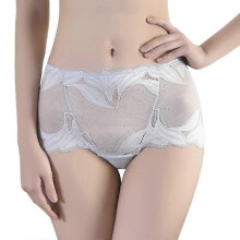 (L, Gray) Sexy Women Underwear Panties Lace Mid-waist Briefs Female Translucent Elastic Underpant Floral Mesh Lingerie Cotton Crotch - RiRi