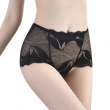 (L, Black) Sexy Women Underwear Panties Lace Mid-waist Briefs Female Translucent Elastic Underpant Floral Mesh Lingerie Cotton Crotch - RiRi