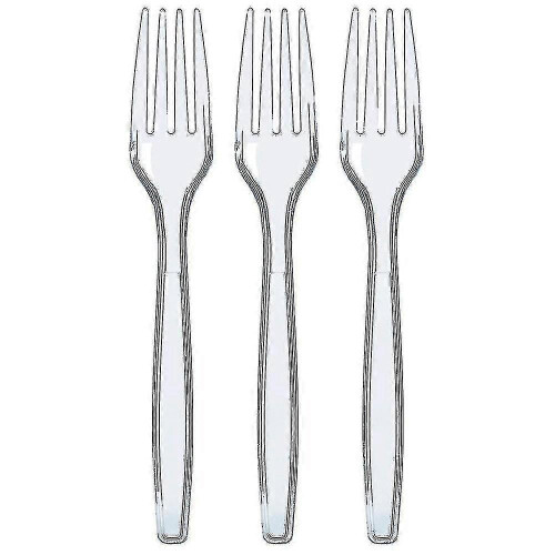 100 Pcs Clear Plastic Forks Strong Heavy Duty Reusable - PJ