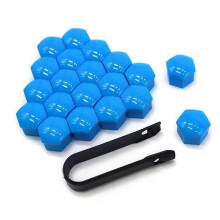 (19MM, Blue 20 pcs and 1 black clip) 19mm Plastic Wheel Lug Nut Covers 20Pcs Tire Cap Set for Car Rims