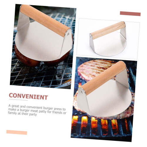 Cast Iron Round Burger Press with Ergonomic Handle, Patty Smasher Tool for Griddle and Grill 2