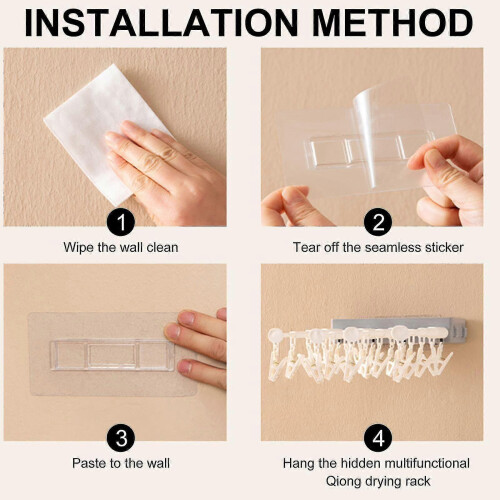 (White) Wall-mounted Retractable Folding Underwear Drying Rack, Dormitory Free Punching Clothespin - Pengj 2