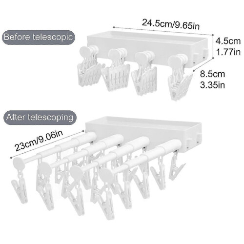 (Gray) Wall-mounted Retractable Folding Underwear Drying Rack, Dormitory Free Punching Clothespin - Pengj 2