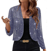 (XXL,Purple)Women's Mesh 3/4 Sleeve Open Front Sequin Bolero Glitter Cropped Cardigan Jacket Cocktail Party Shrug Short Coats sea blue XXL New Arrival