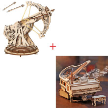 3D Wooden Puzzles Bundle Music Box Piano and Catapult Kits for Adults and Teens STEM Learning Decor
