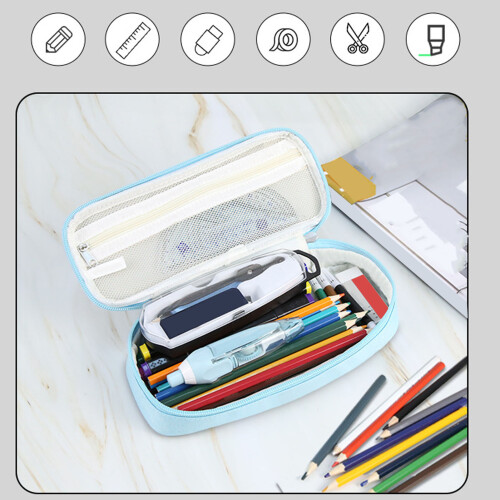 Big Capacity Pencil Case 23x10x5cm Blue Mesh 2