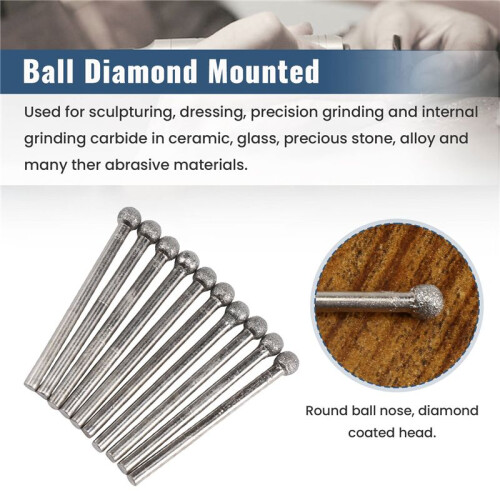 10 Pcs 5mm  Nose 3mm Shank Diamond Mounted Point Grinding Bits 1