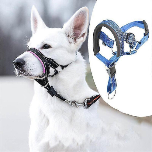 (S,Blue)Dog Muzzle Anti-Barking Anti-Bite Adjustable Pet Sleeve Nylon Mouth Rope Blue