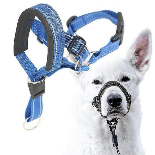 (S,Blue)Dog Muzzle Anti-Barking Anti-Bite Adjustable Pet Sleeve Nylon Mouth Rope Blue 1