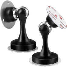 2-Pack Door Stoppers Black, Stainless Steel Magnetic Door Catch Heavy Duty Magnetic Door Stoppers with 3M Self-Adhesive Adhesive and Screws