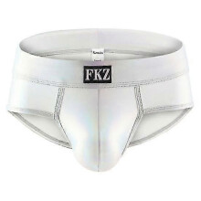 (XL,silver)Men Underpants Glossy Faux Leather Low Waist Smooth Anti-septic Reflective Seamless U Convex Elastic Soft Breathable Club Performance Party