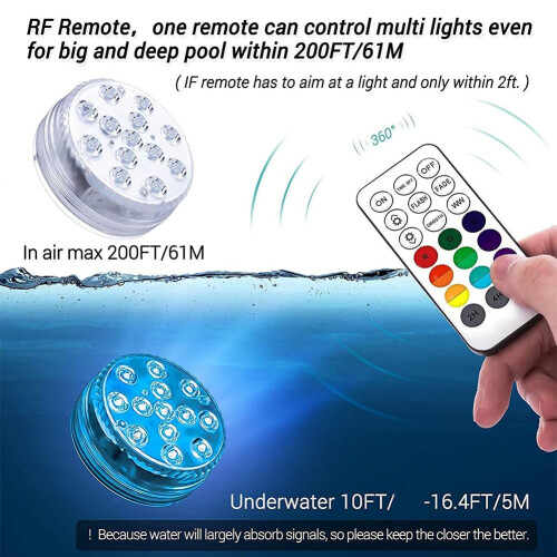 Magnetic Submersible LED Lights IP68 Waterproof Underwater Pool Light with Remote 2