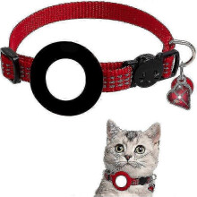 (Red)Waterproof Reflective Breakaway Cat Collar with Airtag Holder & Bell New Arrival S06