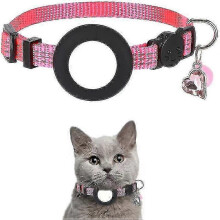 (Pink)Waterproof Reflective Breakaway Cat Collar with Airtag Holder & Bell New Arrival S06