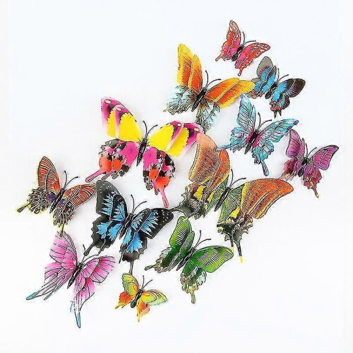 (Fengweidie) 12pcs 3d Double-layer Simulation Butterfly Stickers Creative Simulation Butterfly Refrigerator Self-adhesive Decor
