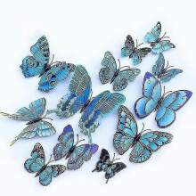 (Blue) 12pcs 3d Double-layer Simulation Butterfly Stickers Creative Simulation Butterfly Refrigerator Self-adhesive Decor