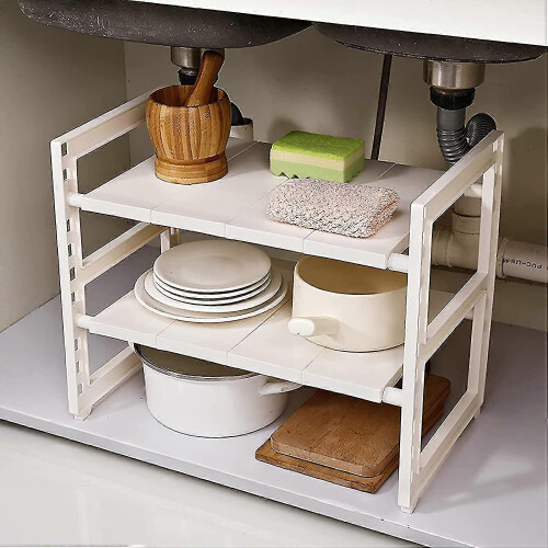 2-Tier Sink Storage Rack Detachable Extended Storage Rack Telescopic Storage Rack - DD01 1