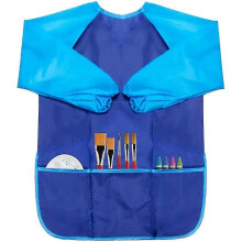 (M, Blue) Painting Apron Nylon, Waterproof Painting Apron With Sleeves, Children's Craft Apron For Kids 7 To 12 Years