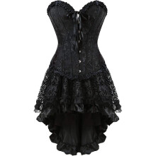 (**L,Black819)Women's Overbust Sweetheart Lace Up Plastic Bones Corset Bustier Top New Arrival