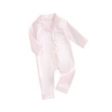 (18-24 Months, Pink) Dziecięcy kombinezon piżama jednokolorowy z guzikami, długie rękawy, dla dziewczynek i chłopców, odzież domowa