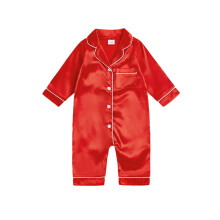 (18-24 Months, Red) Dziecięcy kombinezon piżama jednokolorowy z guzikami, długie rękawy, dla dziewczynek i chłopców, odzież domowa