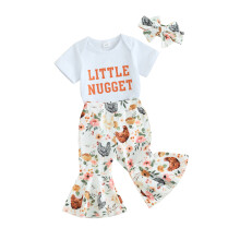 (6-12 Months, White) Conjunto verão para bebê menina: body curto letras, calça flare e faixa (3 peças).