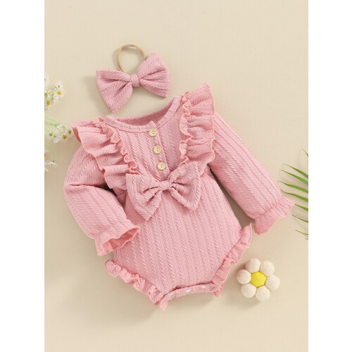 (3-6 Months, Pink) Φθινοπωρινό ολόσωμο με και κουμπιά. 2