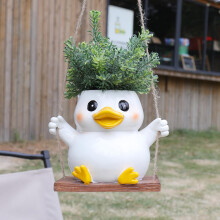 Cute Duck Hanging Planter Resin Swing Flower Pot for Succulents Indoor Outdoor Decorative Holder