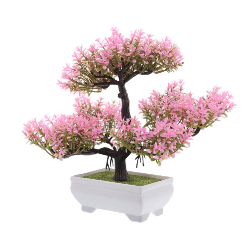 Pink Künstlicher Mini Bonsai Baum Plastik Schmuck Zuhause