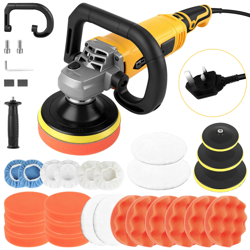 Buffer Polisher, 2000W Rotary Car Buffer Polisher Waxer, 7 Variable Speed 500-3300 Rpm, Detachable Handle For Car Detailing, Polishing, Waxing 6901489052556