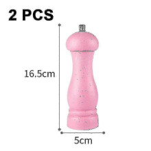 (Pink Nordic Green) High Quality Oak Wood Salt And Pepper Grinder Adjustable Coarseness And Refillable - Ri