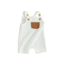 (12-18 Months, White) Combinaison bébé unisexe, poches contrastées, boutons, sans manches, vêtements d'été décontractés
