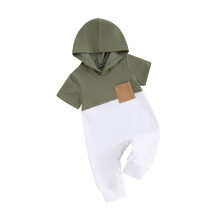 (12-18 Months, Army Green) Combinaison d'été à capuche pour bébé garçon, manches courtes, poches, barboteuse longue colorée