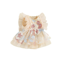 (12-18 Months, Beige) Robe bébé fille, body brodé fleurs, vêtements d'été décontractés