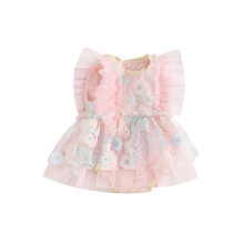 (18-24 Months, Pink) Robe bébé fille, body brodé fleurs, vêtements d'été décontractés