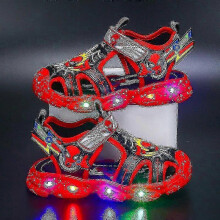 (34-Insole 21.2 cm,Red)Boys Led Sandals Spiderman Outdoor Shoes Beach Shoes Kids Light-up Non-slip Shoes For Summer