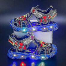 (22-Insole 14.0 cm,Blue)Boys Led Sandals Spiderman Outdoor Shoes Beach Shoes Kids Light-up Non-slip Shoes For Summer