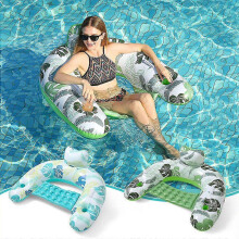 (blue) Inflatable Pool Float Lounger, Comfortable Sling Seat, Back Rest, Cup Holder, Dry Cover Floatie Pool Party Beach Lake Durable
