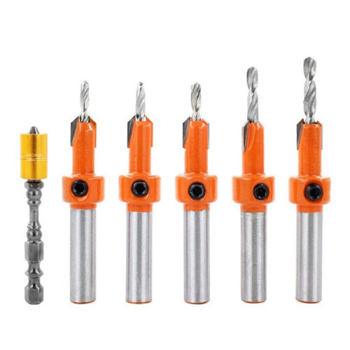 6PC Woodworking Countersink Drill Taper Hole Drill Hole Opener Set Hexagon Screw Hardware Tools Countersink Drill.