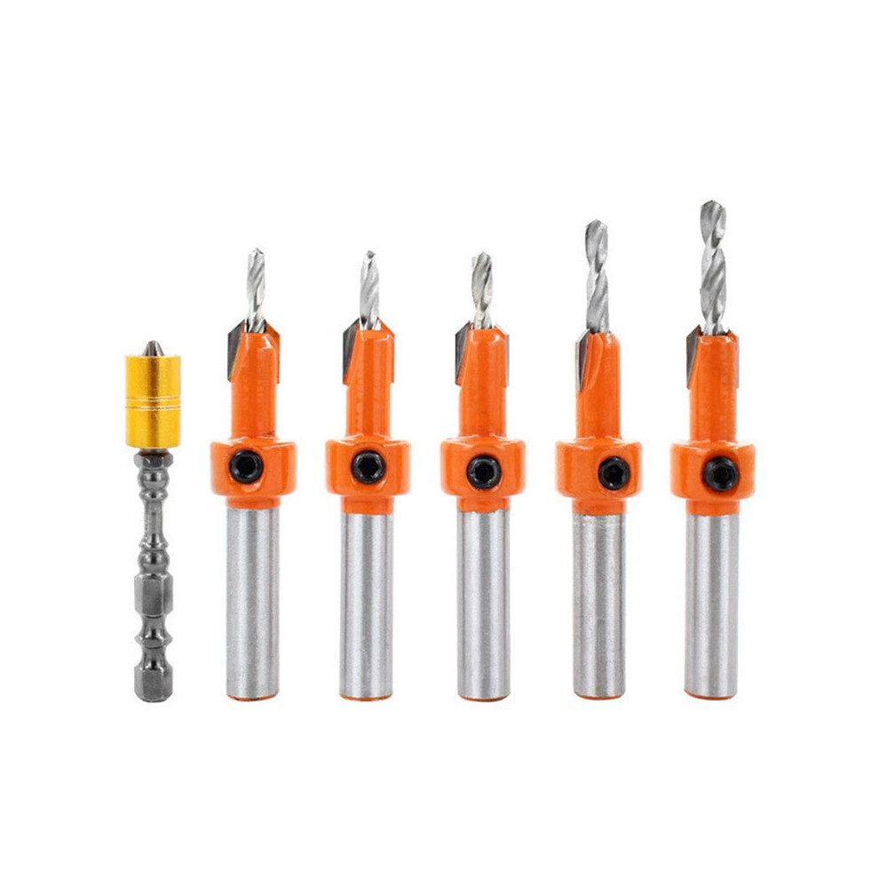 6Pc Woodworking Countersink Drill Taper Hole Drill Hole Opener Set Hexagon Screw Hardware Tools Countersink Drill. 6032183201558
