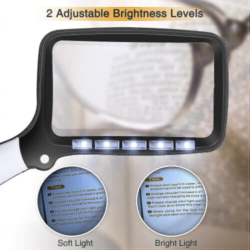Rectangular Reading Magnifier with 5 Led Lights, 2 Intensity Modes And 2x Magnification 2