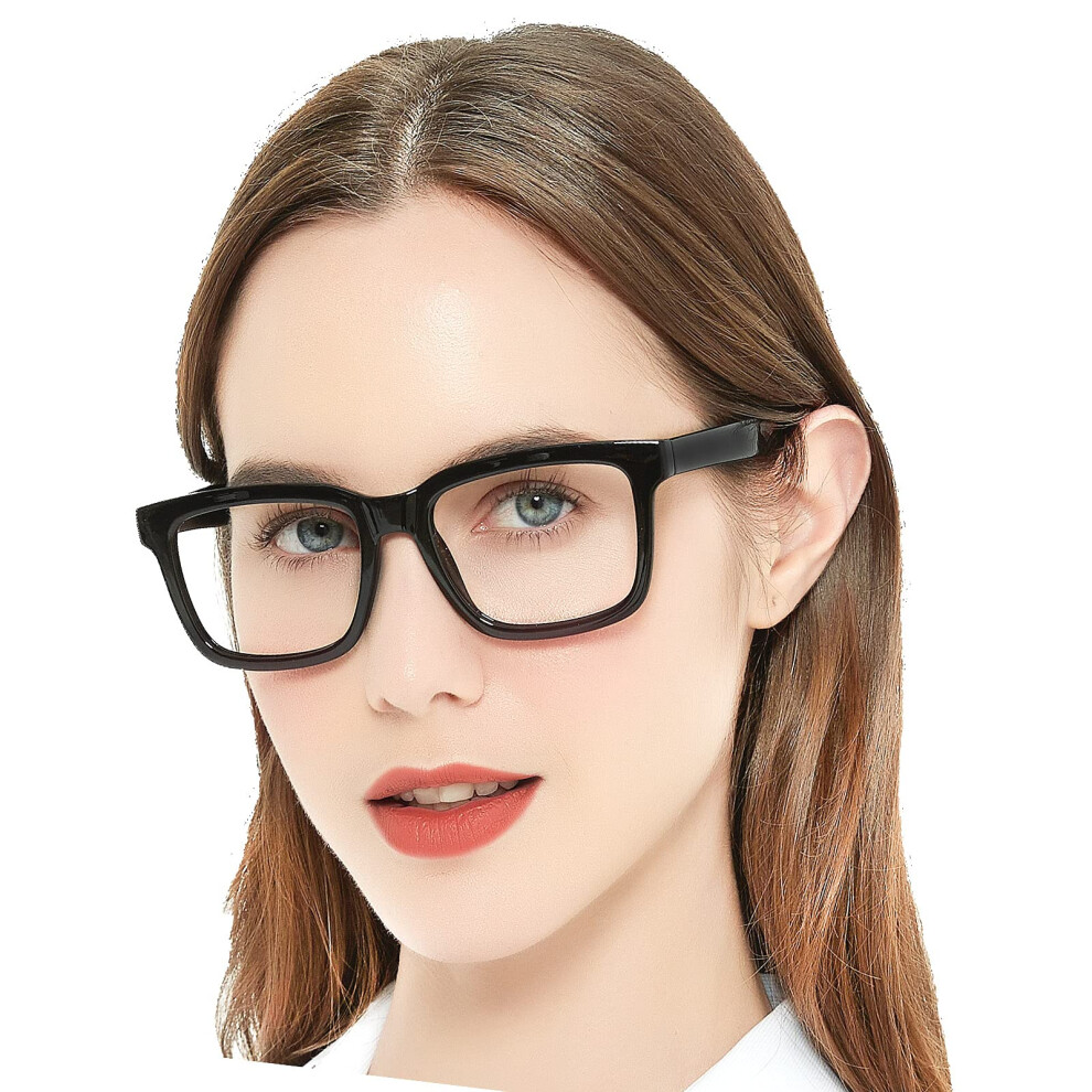 Women's Large Square Reading Glasses 3.0x Clear Magnification Black Lightweight Trendy Frame