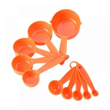 Plastic Measuring Spoon, Measuring Cup, Baking Tool, Orange 10-piece Set, Used for Measuring Cake Baking Powder